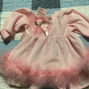 Pink Dress with Boa Embellishment at hem - 3 month